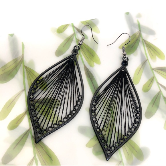 Jewelry - Black Metal & Silk Thread Bohemian Drop Earrings